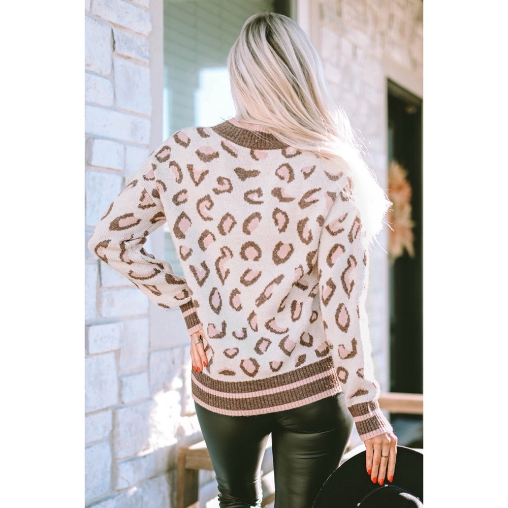 Two Tone Ribbed Leopard Sweater - Picture 2 of 2